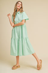 Mint Green Tiered Button Down Maternity Midi Dress