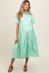 Mint Green Tiered Button Down Maternity Midi Dress