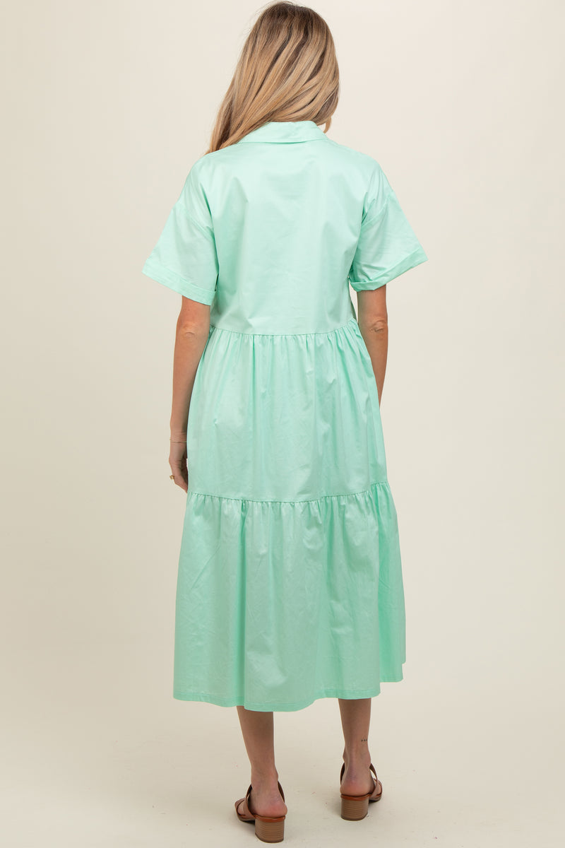 Mint Green Tiered Button Down Maternity Midi Dress – PinkBlush