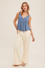 Cream Drawstring Detail Wide Leg Pants With Pockets