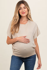 Beige Round Neck Dolman Sleeve Maternity Top