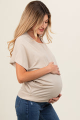 Beige Round Neck Dolman Sleeve Maternity Top