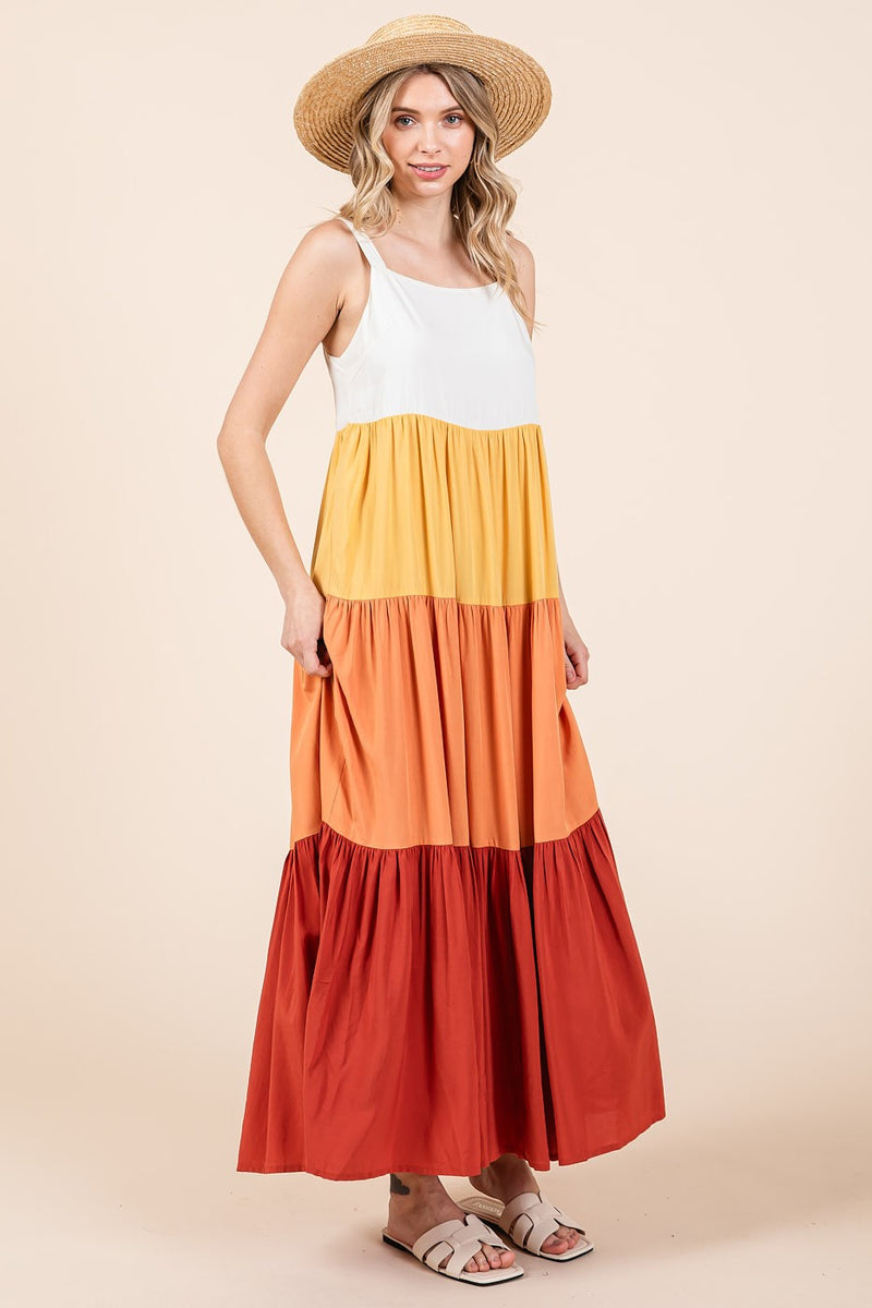 Orange Tiered Colorblock Maxi Dress – PinkBlush