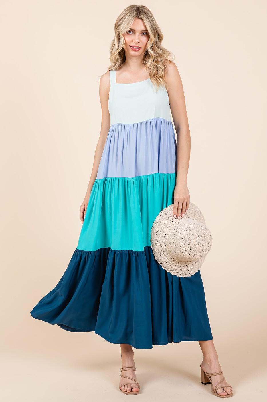 Blue Tiered Colorblock Maxi Dress – PinkBlush