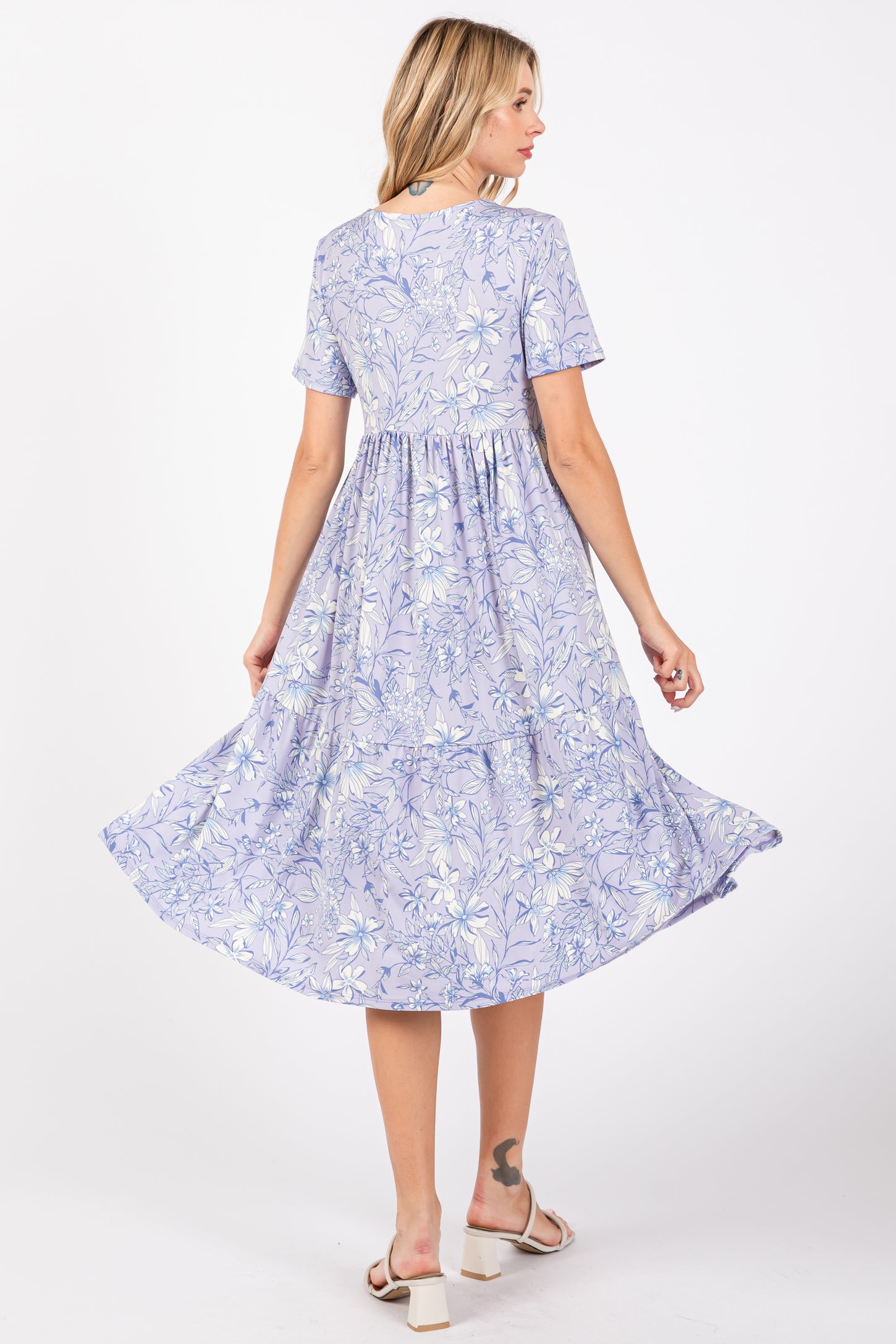 Lavender Floral Tiered Midi Dress