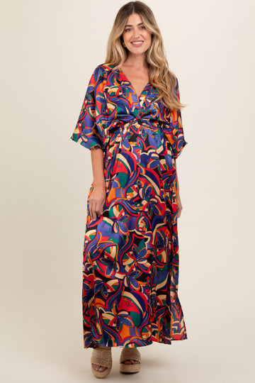 Black Abstract Back Tie Maternity Maxi Dress
