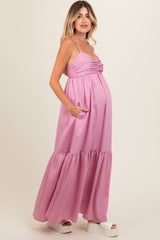 Pink Monochrome Stripe Maternity Maxi Dress