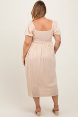 Cream Crochet Bodice Cotton Plus Maternity Midi Dress