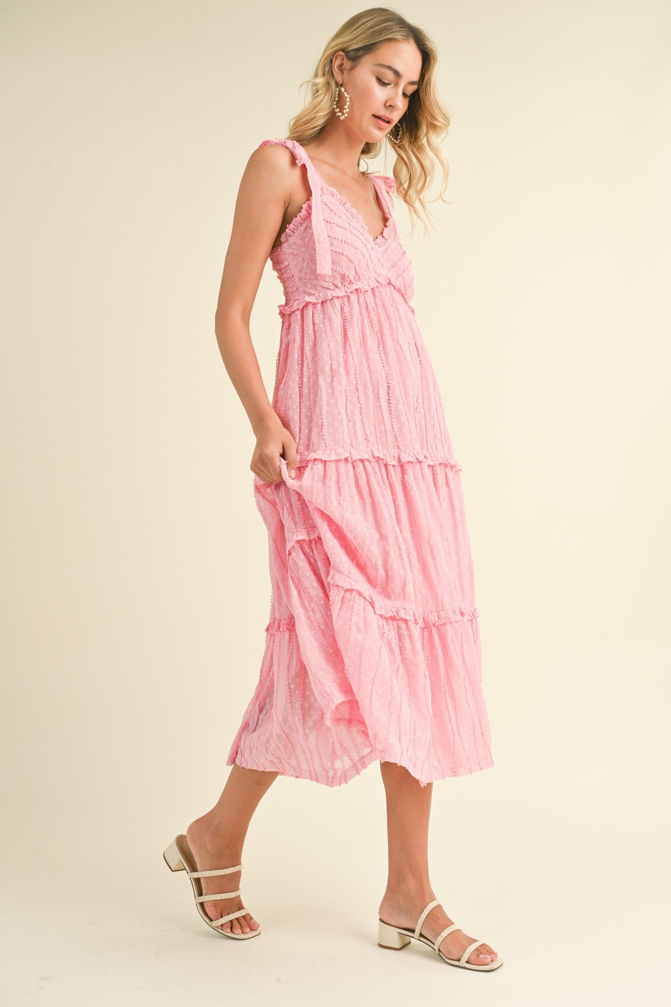 tie strap tiered midi dress Summer Invite Black Tie-Strap Tiered Midi Dress