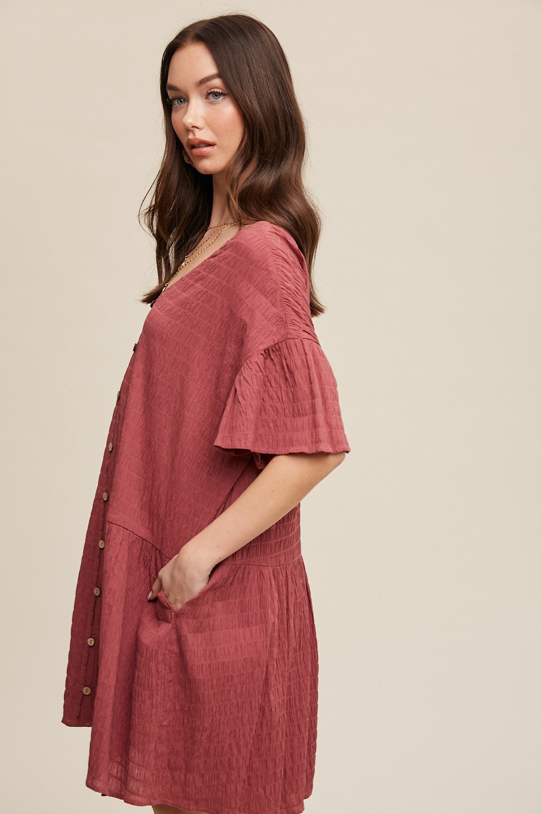 Deep Rose Crinkle Loose Fit Mini Dress PinkBlush Deep Rose Crinkle Loose Fit Mini Dress PinkBlush