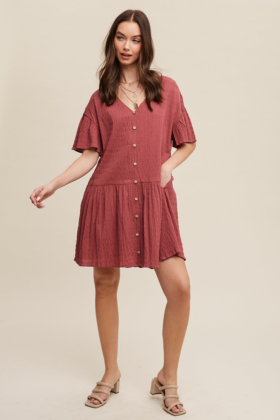 Deep Rose Crinkle Loose Fit Mini Dress PinkBlush Deep Rose Crinkle Loose Fit Mini Dress PinkBlush