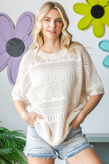 Ivory Crochet Knit Short Sleeve Sweater Top
