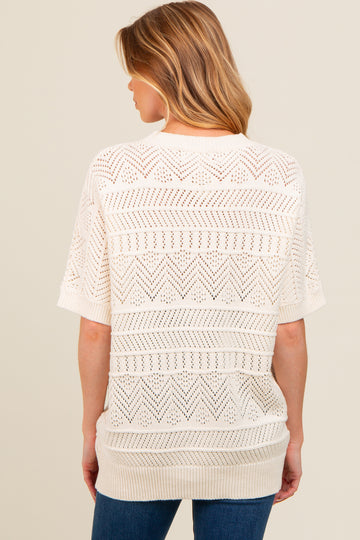 Ivory Crochet Knit Short Sleeve Sweater Maternity Top