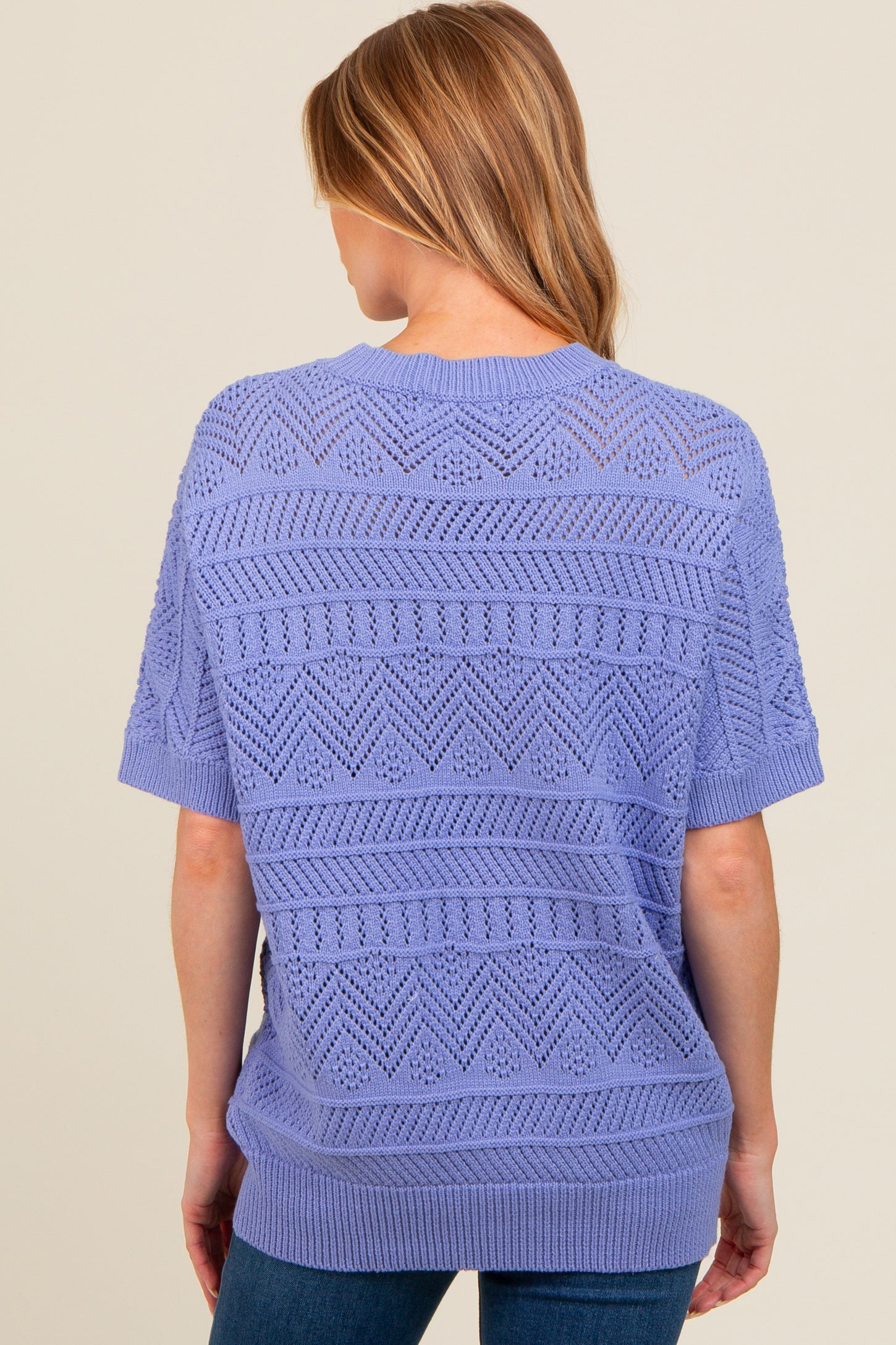 Periwinkle Crochet Knit Short Sleeve Sweater Maternity Top