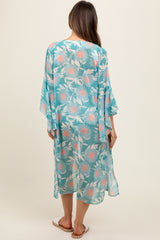 Teal Floral Bell Sleeve Maternity Cover-Up