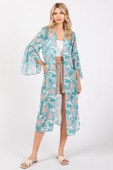 Teal Floral Bell Sleeve Maternity Cover-Up