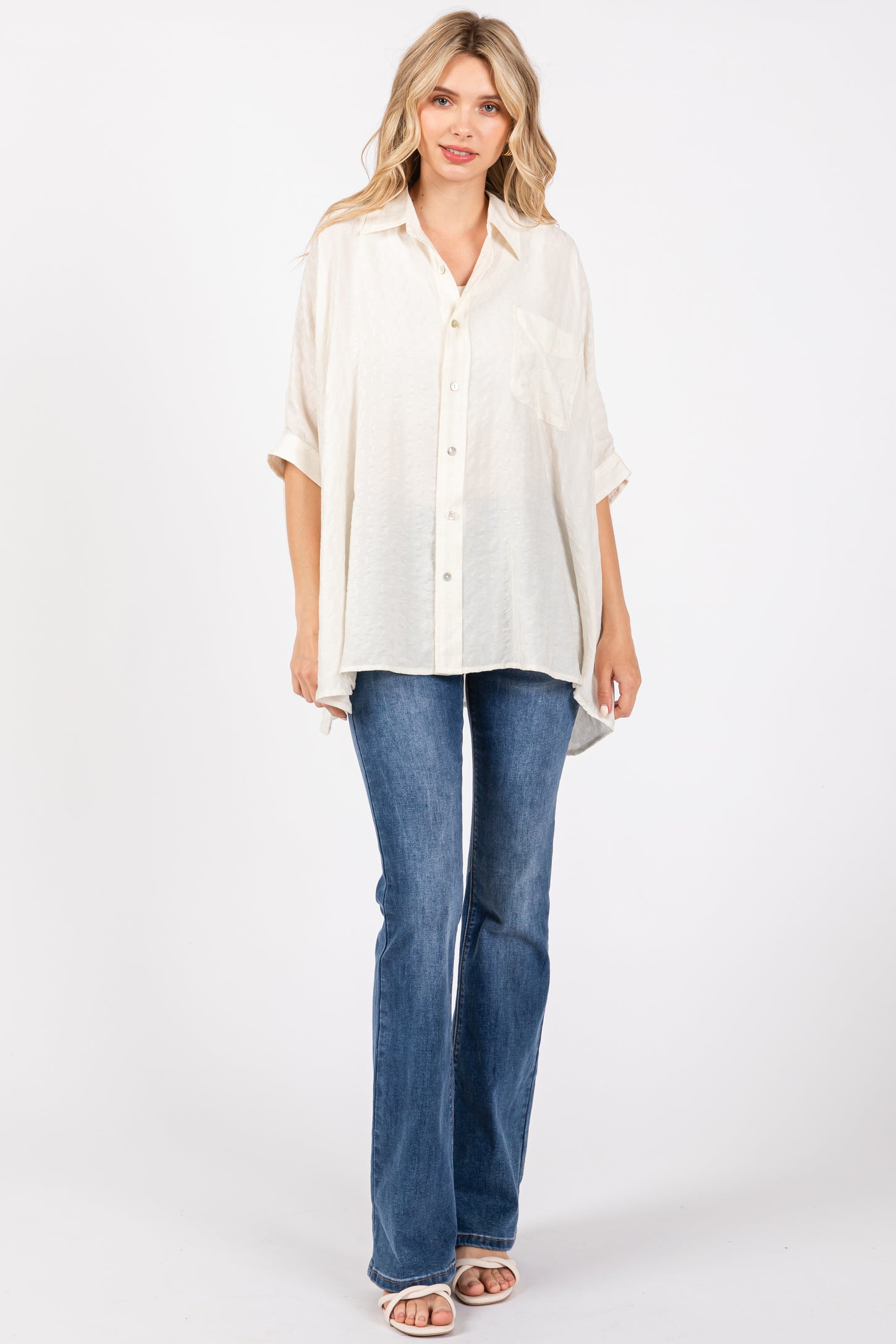 Ivory Textured Button Down Blouse