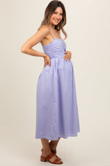 Lavender Ruched Maternity Midi Dress
