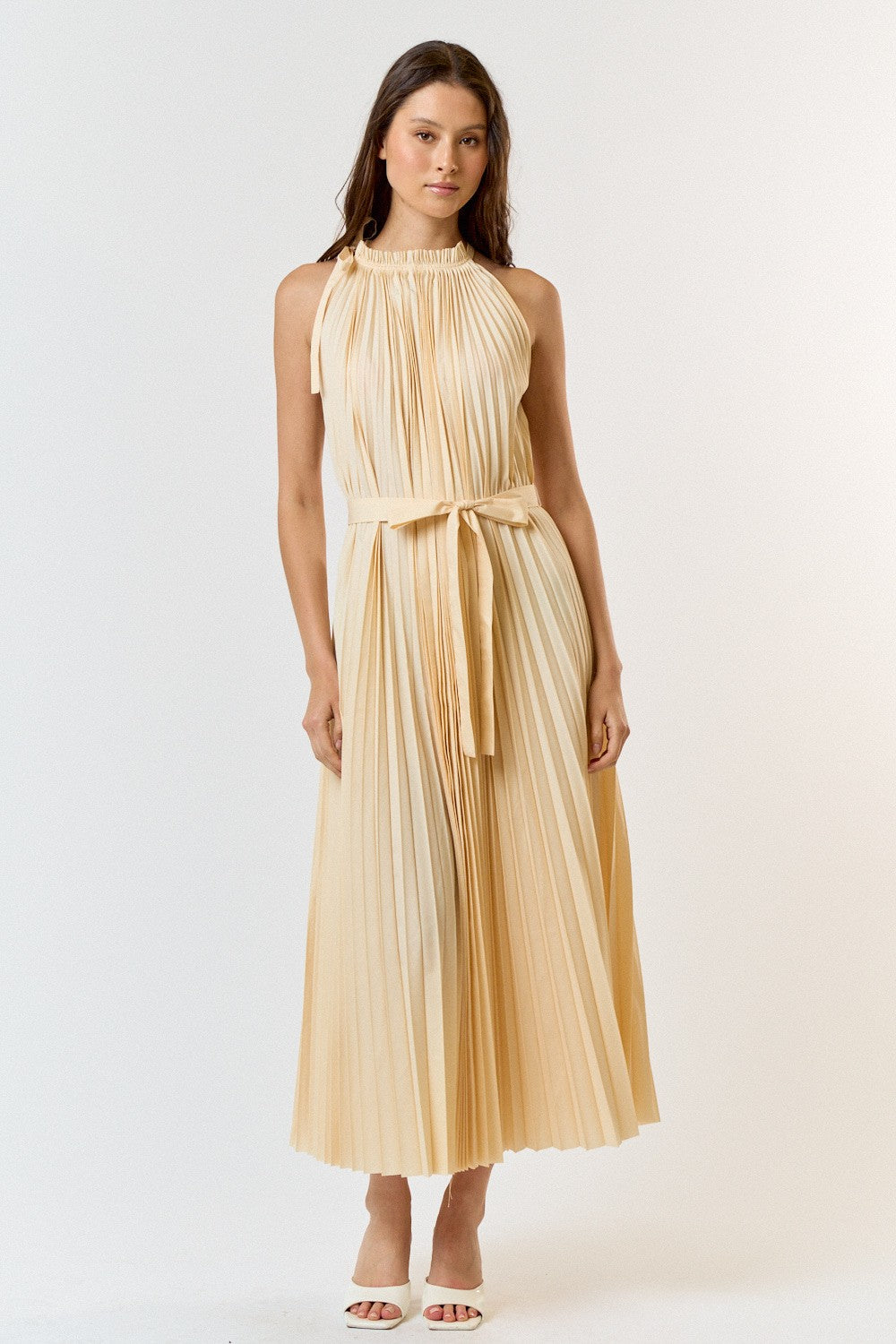 Cream Pleated Empire Tied Waist Maternity Midi Dress PinkBlush Cream Pleated Empire Tied Waist Maternity Midi Dress PinkBlush