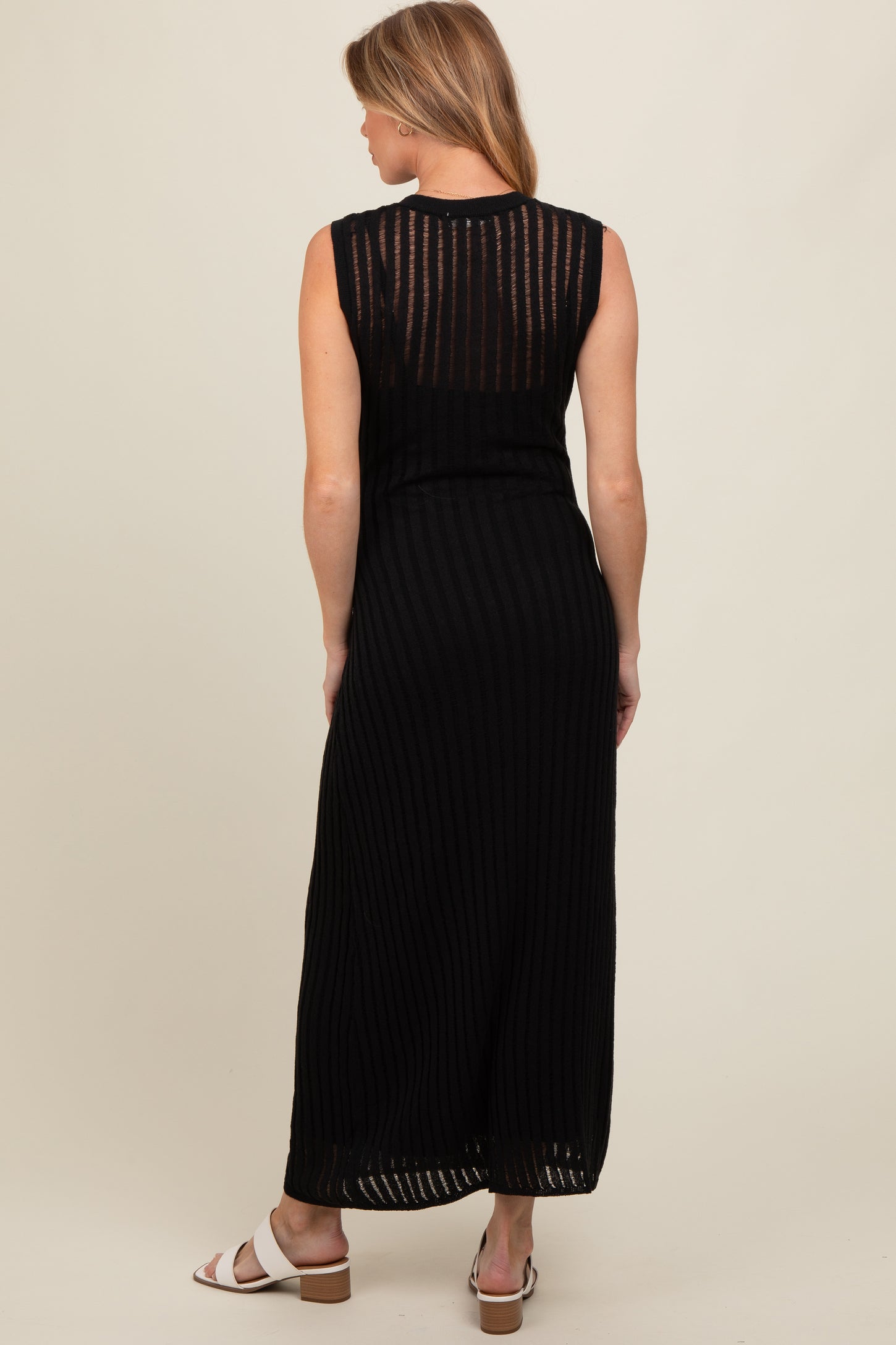 Black Sheer Knit Layered Maternity Maxi Dress Black Sheer Knit Layered Maternity Maxi Dress