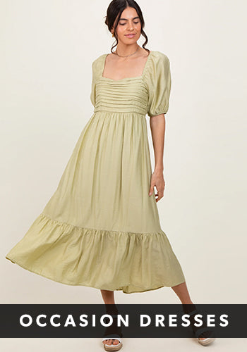 Mint Textured Square Neck Puff Sleeve Maternity Midi Dress