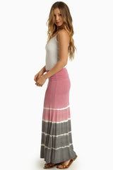 Pink Grey Tie Dye Print Maxi Skirt