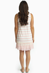 Light Pink Striped Lace Trim Tank Dress