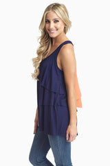 Navy Blue Layered Bow Back Tank Top