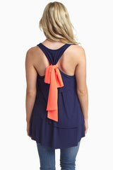 Navy Blue Layered Bow Back Tank Top