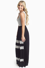 Black Grey Striped Bottom Colorblock Maxi Dress
