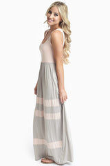 Taupe Light Pink Striped Bottom Colorblock Maxi Dress