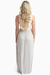 Taupe Light Pink Striped Bottom Colorblock Maxi Dress