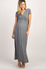 PinkBlush Charcoal Grey Draped Maternity/Nursing Maxi Dress