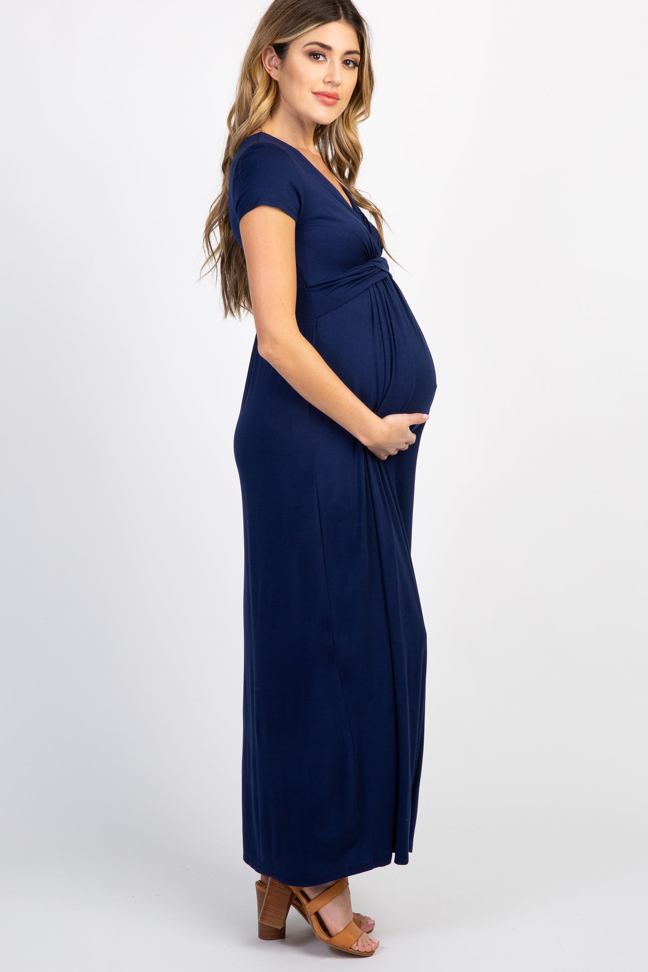 Tall Navy Draped Maternity/Nursing Maxi Dress– PinkBlush