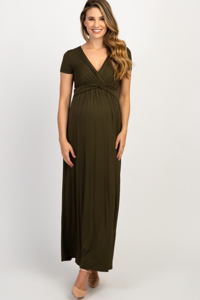 Olive Draped Maternity/Nursing Maxi Dress  PinkBlush