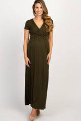 Olive Draped Maternity/Nursing Maxi Dress