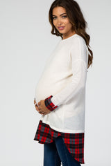 Ivory Plaid Shirttail Maternity Top