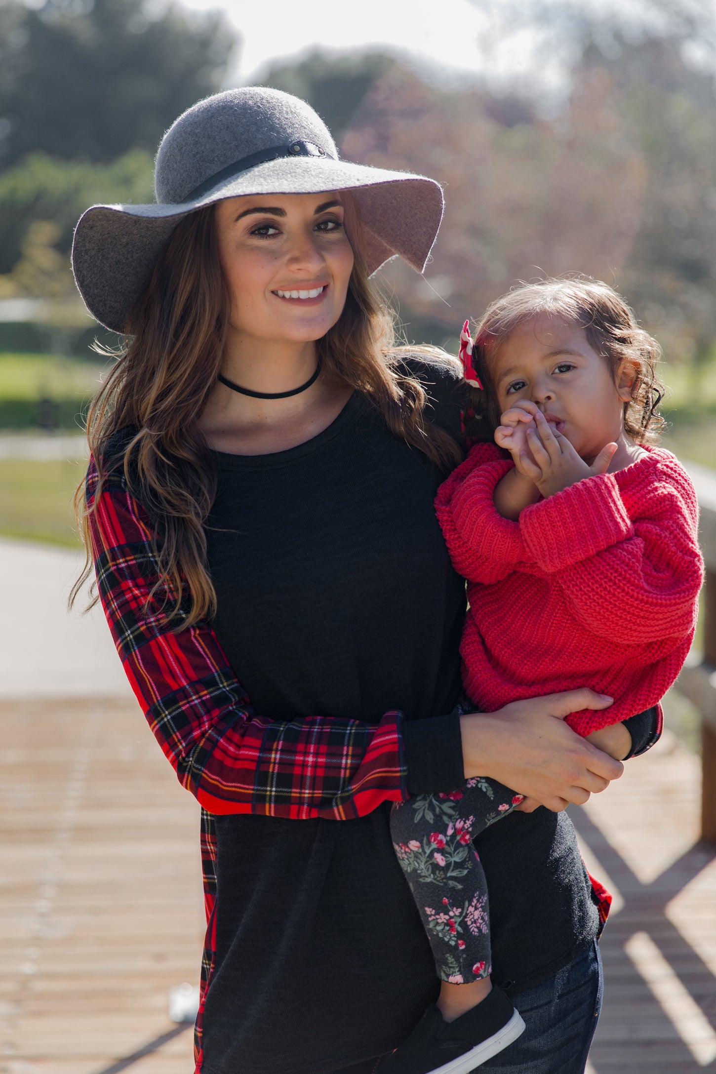 Charcoal Plaid Accent Maternity Top