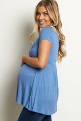 PinkBlush Blue Draped Front Maternity/Nursing Top