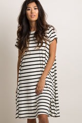 Black Striped Short Sleeve Maternity Dress
