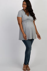 PinkBlush Grey Draped Front Plus Size Maternity/Nursing Top