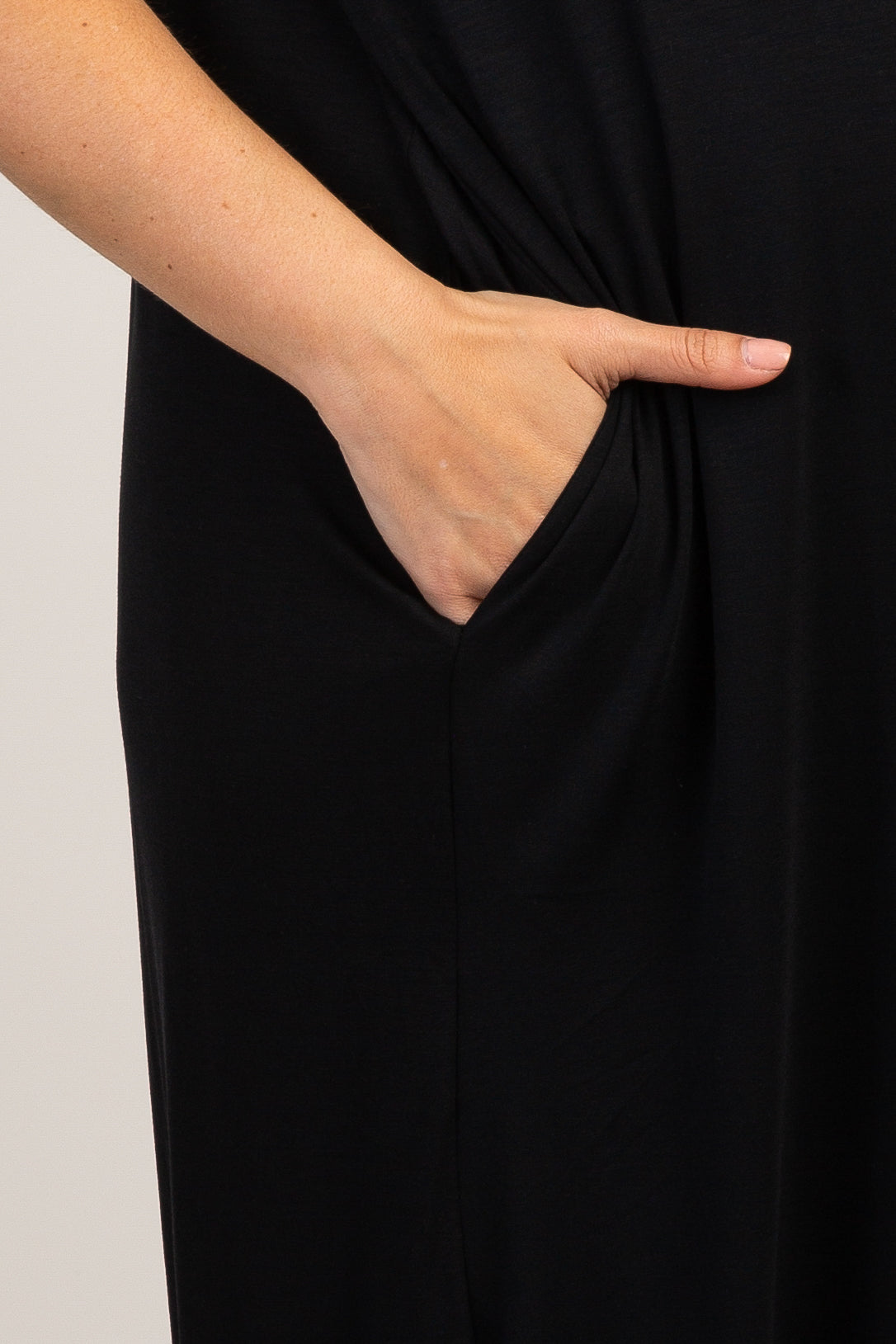 PinkBlush Black Solid Short Sleeve Maternity Maxi Dress