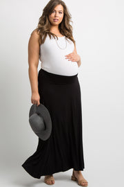 Black Basic Plus Maternity Maxi Skirt