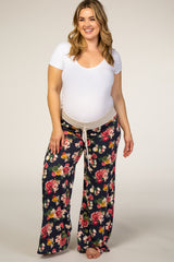 Navy Floral Drawstring Plus Maternity Pajama Pants