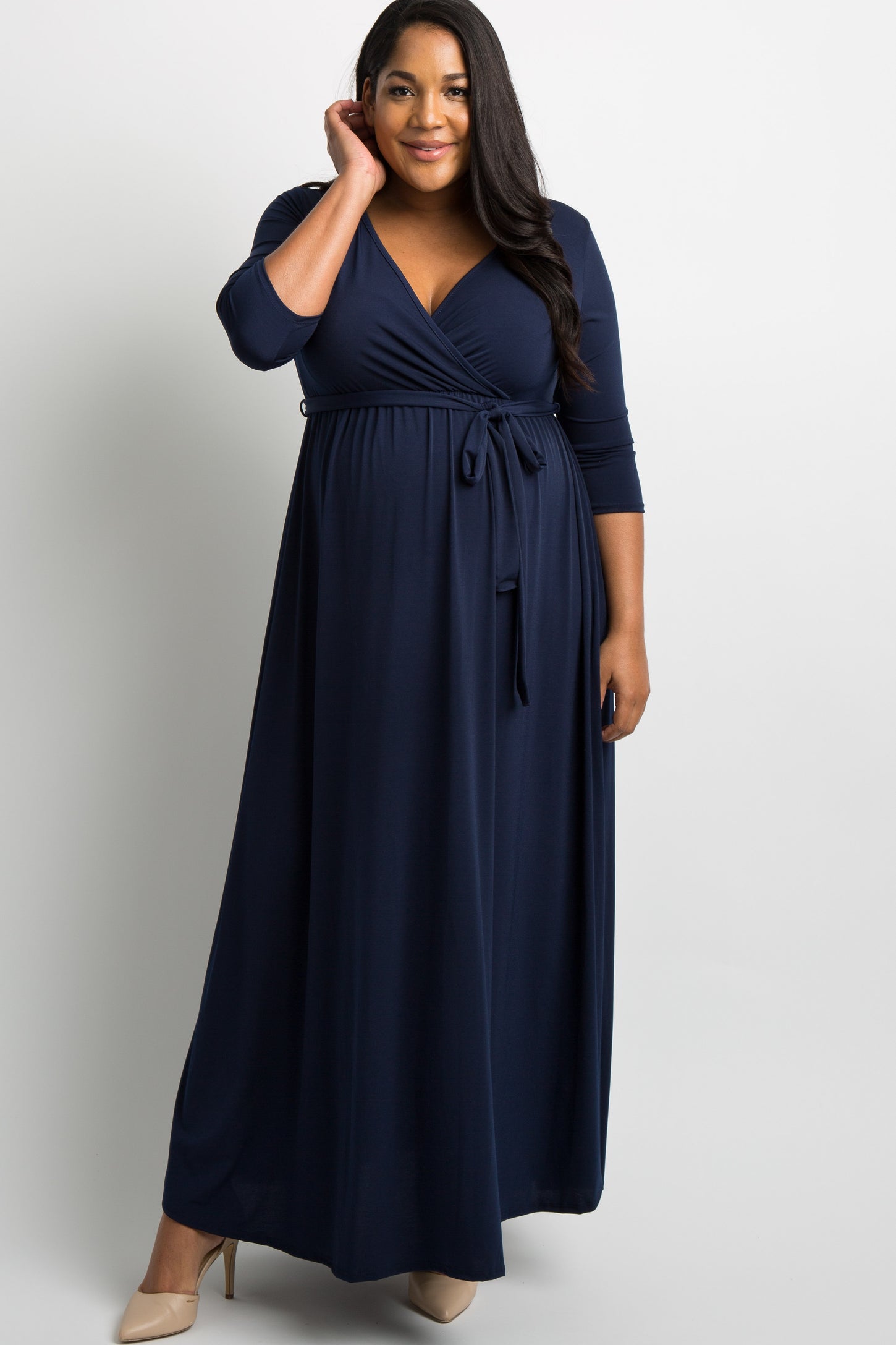 fup Okklusion tilgive PinkBlush Navy Blue Sash Tie Wrap Plus Maternity Maxi Dress