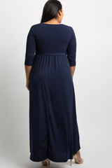 PinkBlush Navy Blue Sash Tie Wrap Plus Maternity Maxi Dress