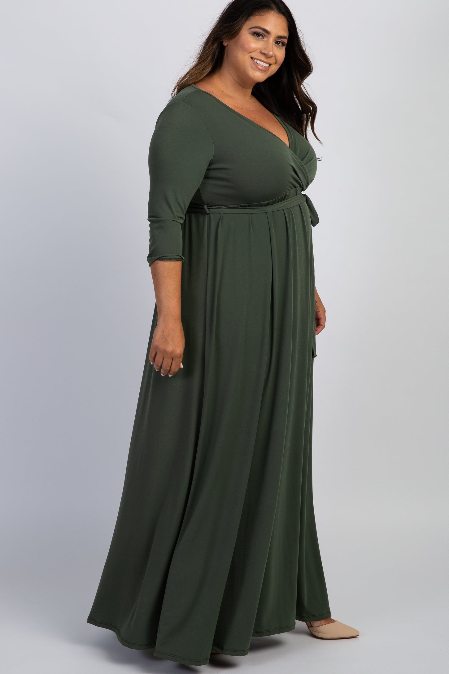 PinkBlush Olive Sash Tie Wrap Plus Maxi Dress PinkBlush Olive Sash Tie Wrap Plus Maxi Dress