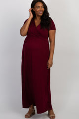 PinkBlush Burgundy Draped Maternity/Nursing Plus Maxi Dress