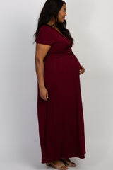 PinkBlush Burgundy Draped Maternity/Nursing Plus Maxi Dress