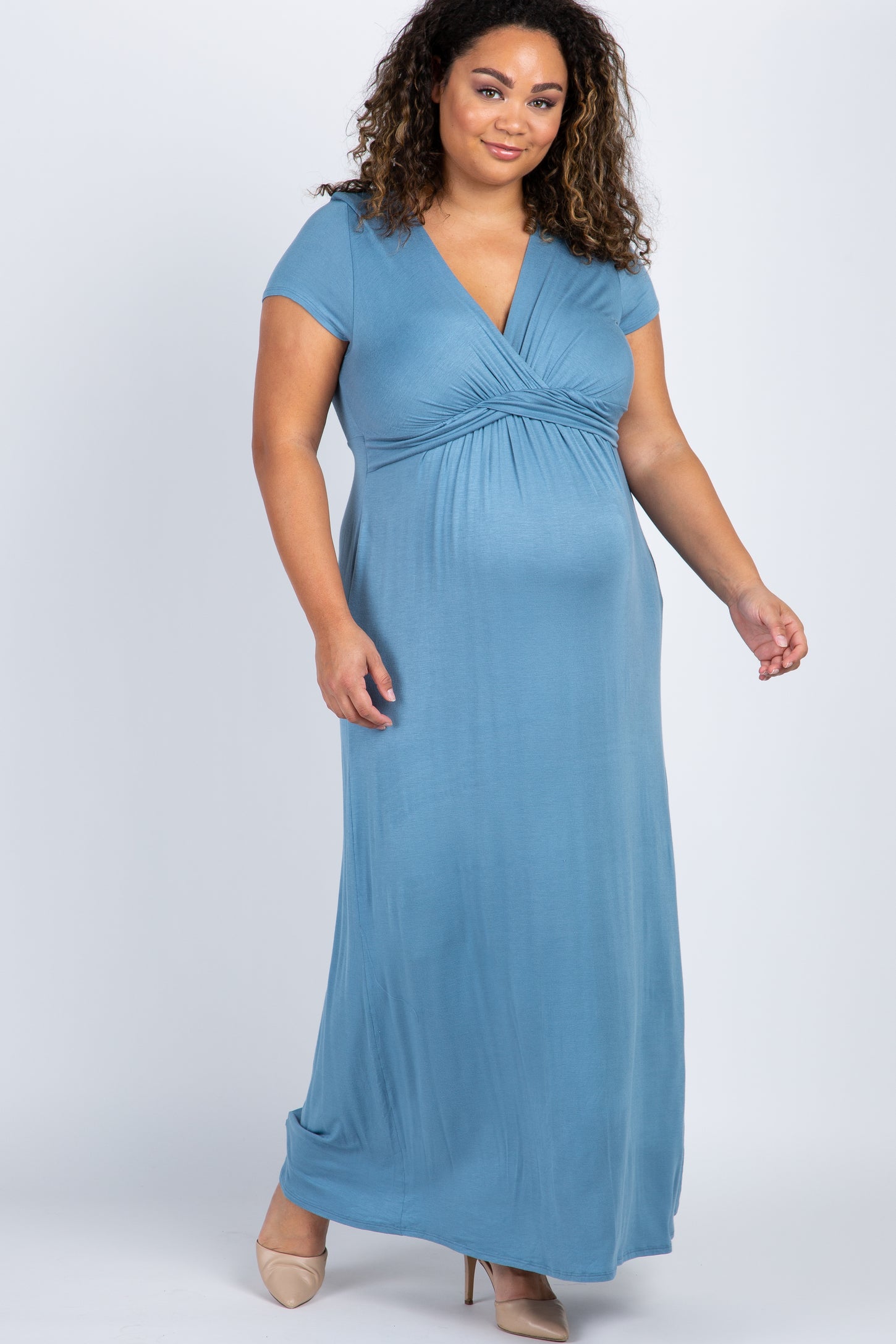 Blue Draped Plus Maternity/Nursing Maxi Dress PinkBlush
